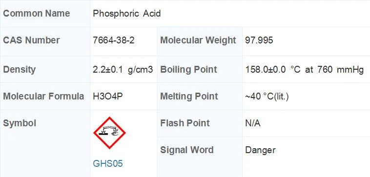 Best Price Food Grade 85% 75% Phosphoric Acid CAS No.: 7664-38-2 H3o4p